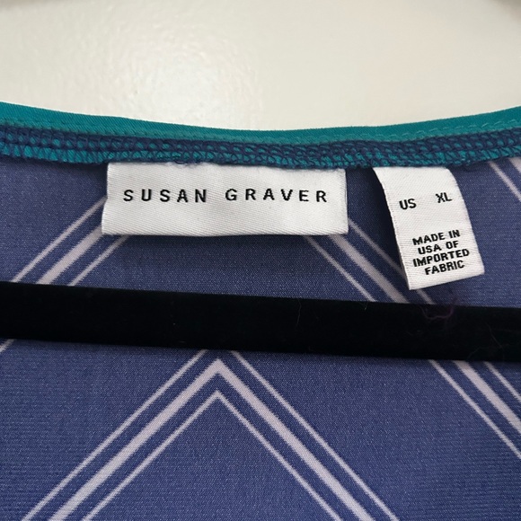 NWOT SUSAN GRAVER Blue White Stripe Top V-Neck Dolman Batwing Sleeve XL Oversize - Picture 4 of 7